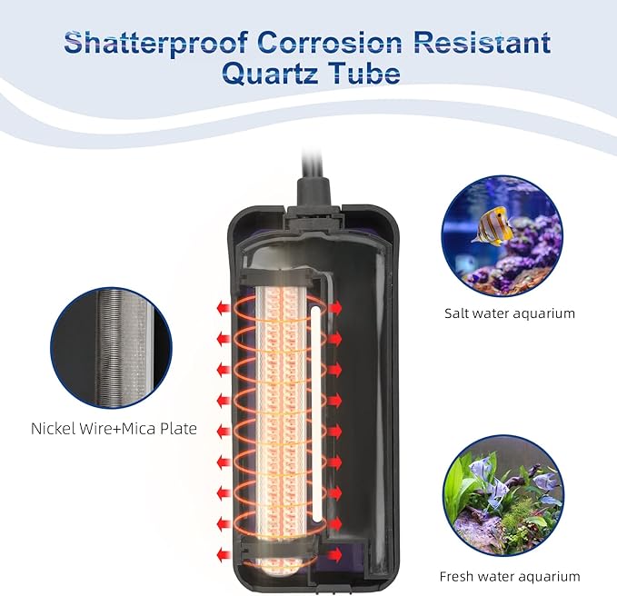 hygger Small Submersible Aquarium Heater 100W Mini Betta Fish Tank Heater with LED Display Adjustable Temperature for 10-20 Gallon Freshwater Saltwater Coral Reef Tanks