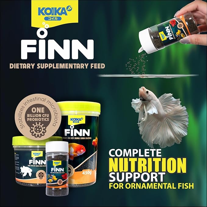 KOIKA FINN Probiotic Fish Food Pellets for Ornamental Fish, 43% Protein with Bacillus Probiotics, Supports Digestion and Immune Health for Daily Feeding (250g, Koi Carp - 1.5mm Pellets)