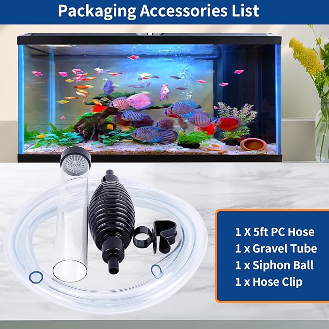 6ft Aquarium Gravel Vacuum Cleaner, Fish Tank Water Changer, Hand Pump Siphon