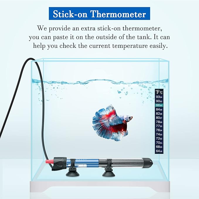 Hitop 25W/50W/100W/300W Adjustable Aquarium Heater, Submersible Glass Water Heater for 5 – 70 Gallon Fish Tank (100W)