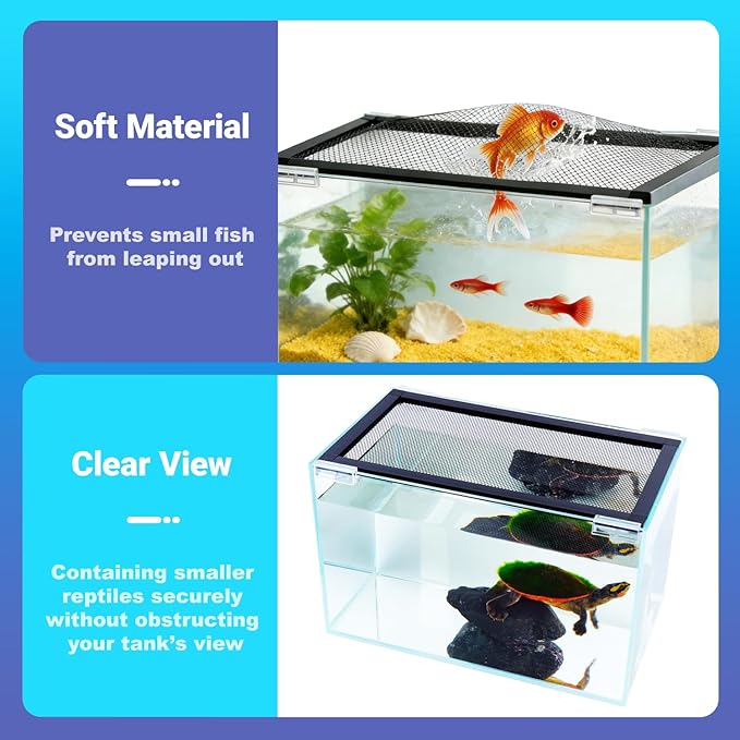 Easy Install DIY Fish Tank Lid, Adjustable Mesh Aquarium Lid, Anti-Jump Hood Cover for 2/5/10/20 Gallon Tanks, Washable & Custom Fit Top Up to 36"x18"