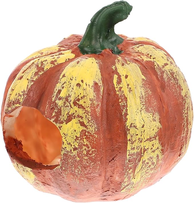 LIOOBO Fish Shrimp Hideout House Thanksgiving Fish Tank Aquarium Decor Pumpkin House Cave Betta Toys Thanksgiving Day Decor Terrarium Ornament Resin Rock