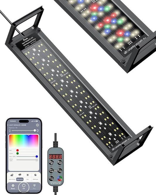 Pawfly Aquarium Light for Plants, 20 W Bluetooth Fish Tank Light, Full Spectrum Aquarium Lights for 18"-24" Fish Tanks, Extendable 24/7 LED Lights with Timer Modes & Adjustable Brightness