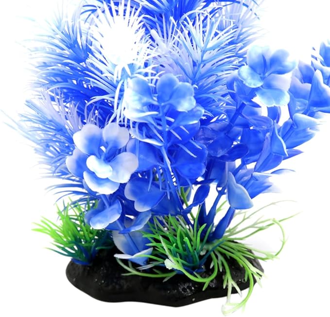 uxcell White Blue Plastic Plant Ornament Aquarium Terrarium Decoration for Reptiles and Amphibians