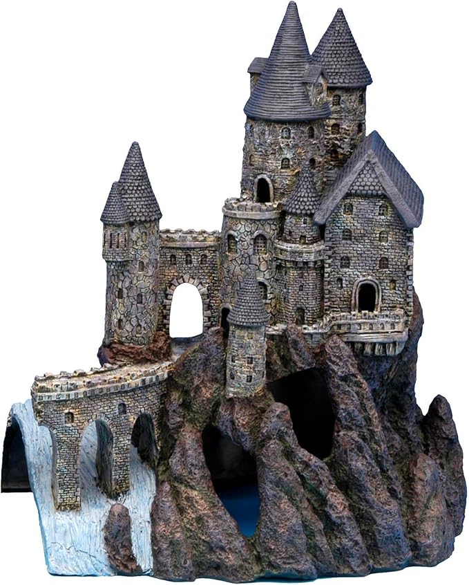 Penn-Plax Deco-Replicas Age-of-Magic Wizard’s Castle Part B Aquarium Decoration - Durable Hand-Painted Resin with Swim Holes & Hideouts - Safe for Freshwater & Saltwater Tanks - Gray, 13 x 9 x 15.5 In