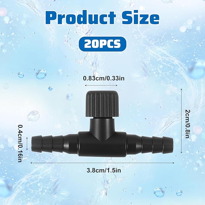 20 Pcs Aquarium Air Control Valves for 3/16" ID Airline Tubing Single Way Single Way Plastic Air Flow Control Regulator Aquarium Regulators Black Hose Connectors Airs Pump Accessories for Fish Tanks
