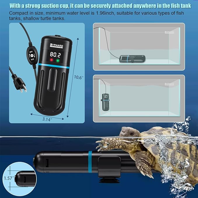 LYPHARD AQUARIUMS Electronic Aquarium Heater, 500W Small Fish Tank Heater, Adjustable Submersible Heater PID Temperature Control with LED Digital, Water Dry Automatic Shut Off for Fresh Seawater