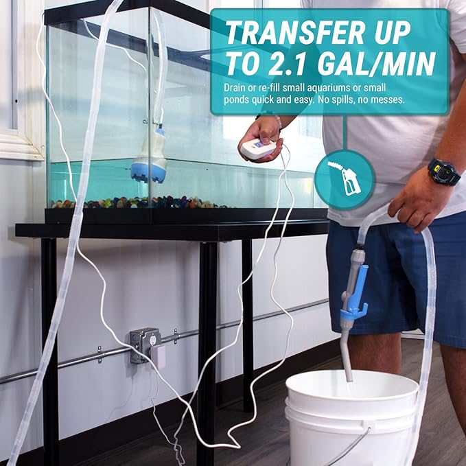TERA PUMP Aquarium Gravel Cleaner - Electric Automatic Removable Vacuum Fish Tank Water Changer, Sand Washer, Algae Cleaner Filter & 30 ft Hose Up to 8 Liters per Min