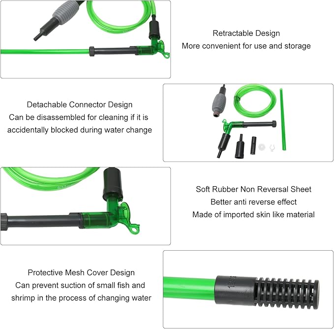 Aquarium Water Changer, Strong Suction Siphon Fish Tank Vacuum Cleaner for Gravel Sand Cleaning E - 300 - Comfortable Handle, Protective Mesh, Safe and Durable Design (E-300)