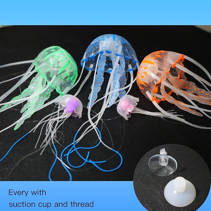 DJDIRY 5 PCS Aquarium Ornaments Soft Silicone Mini Jellyfish Decorations, Floating Artificial Realistic Jellyfish Marine Animal for Large/Small Fish Tank DIY