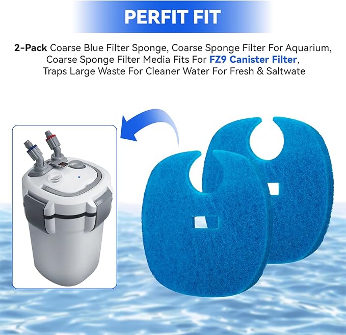 2 Pcs Coarse Sponge Filter Media Replacement for AquaTop Coarse Blue Filter Sponge Pad, Fits for Forza FZ9 Canister Filter, Traps Large Waste for Cleaner Water, for Fresh & Saltwater Fish Tank