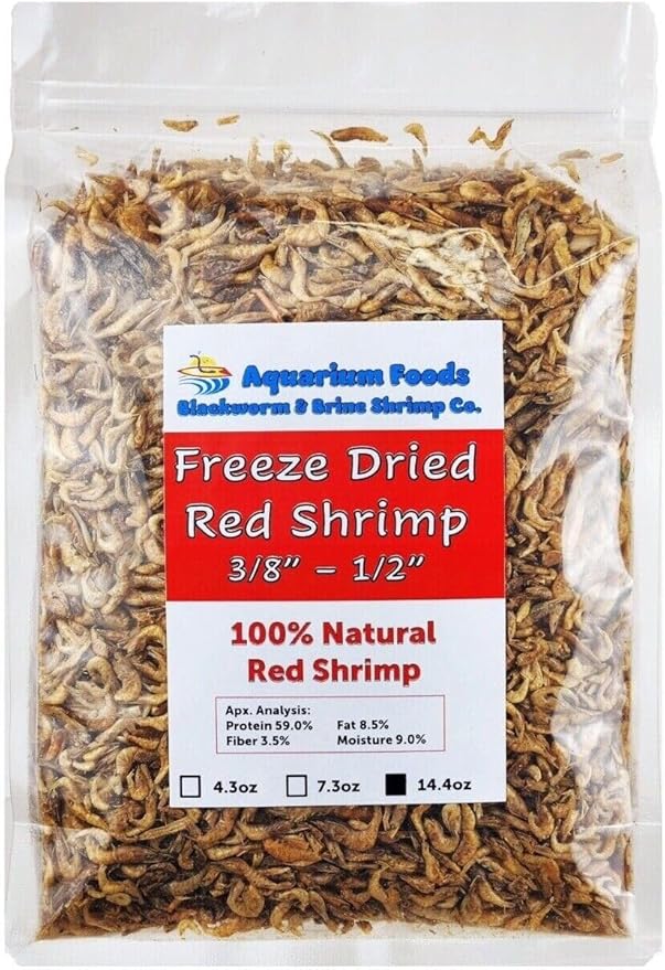 Red Shrimp, 3/8" to 1/2" Floating Freeze Dried Red Shrimp for All Tropical Fish, Cichlids, Catfish, Marines, Pond Fish, Aquatic Turtles, Rodents, Reptiles - 14.4oz Clear Bag