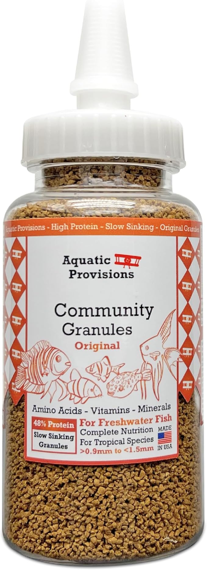 Aquatic Provisions Community Fish Food Granules 3.17 oz, High Protein Slow Sinking Original Size Granules