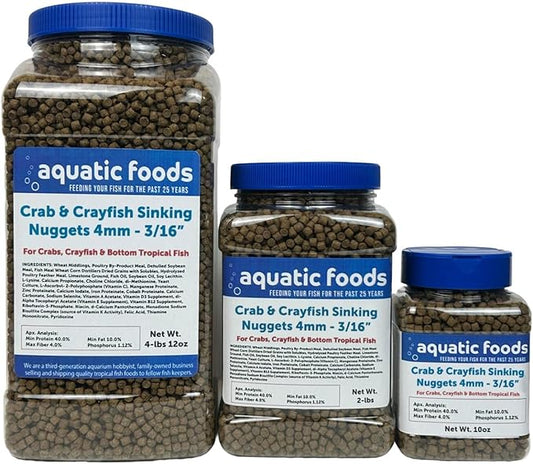 Crab & Crayfish 4mm-3/16 Sinking 40% Protein Nuggets for Crabs, Crayfish, Axolotl, Salamanders, Snails, All Bottom Tropical Fish... 4-lbs 12oz Jar
