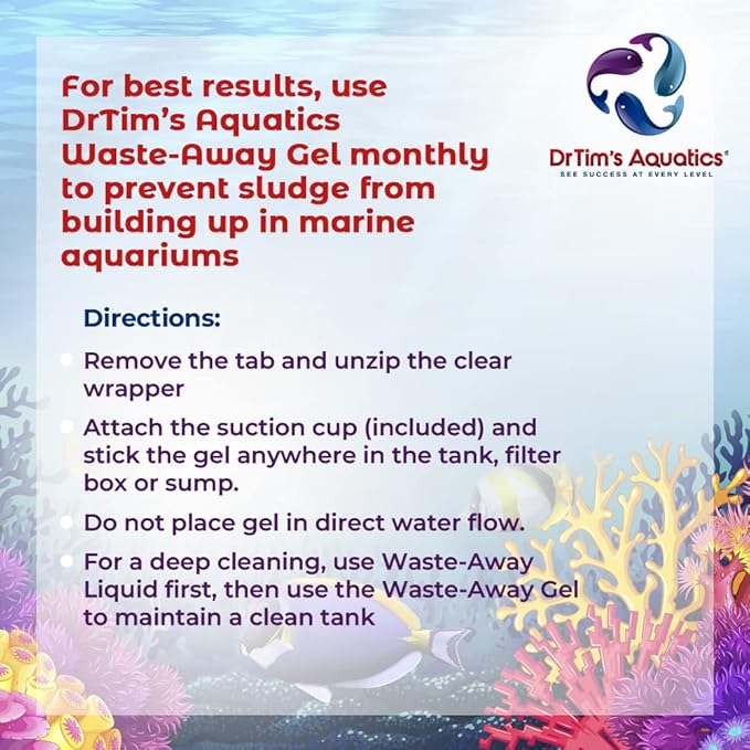 DrTim's Aquatics Reef Safe Waste-Away Time Release Gel – Natural Fish Tank & Aquarium Leave-in Waste Management Solution for Dissolving Cleaning Organic Sludge - Treats 100 gal