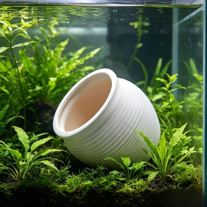 Saim Fish Hideout for Aquarium, Ceramic Jar Fish Tank Decorations Cute Clay Pot Hideout Cave Ornaments for Small Fish, Shrimp, Cichlid to Play Hide Breed (Large)