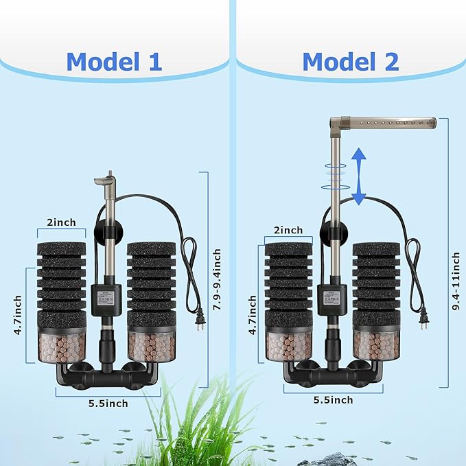 Aquarium Electric Sponge Filter with Submersible Water Pump Silence Motor for Shrimps,Bettas with Bio Ceramic Media Balls and 2 Spare Sponge,Venturi Nozzle and Rain Mode (S for 10-20 Gal)