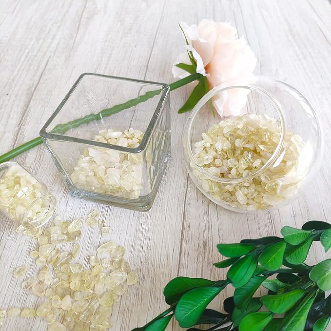 ZHIYUXI Citrine Crystal Chips Fish Tank Gravel Vase Filler Stones Bulk Crushed Crystals Gemstone Polished Natural Quartz Stone Healing Crystals Glass Stones Fish Rocks