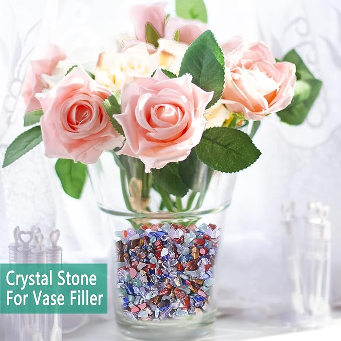 MAIBAOTA Natural 7 Chakra Crystal Quartz Rocks Chips Vase Filler Rocks for Succulent Plant Small Fish Tank Aquarium Gravel Decorative Pebbles Stones(200 gram)