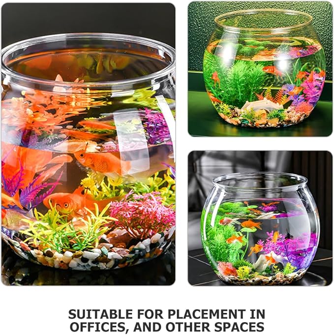 BESTonZON Transparent Goldfish Tank 5.5 Inch Clear Round Fish Bowl for Small Turtles Betta Fish Desktop Aquarium and Decorative Shallow Tank for Office and Home