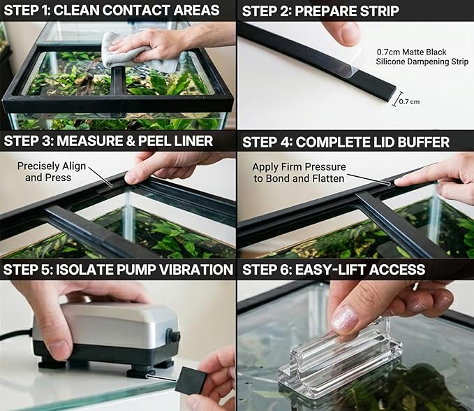 Aquarium Lid Bumpers, Fish Tank Lid Cushion Pads, Anti Vibration Pads for Filter & Air Pump, Reduce Aquarium Noise & Rattling, Quiet Fish Tank Accessories with Handles for Rimmed Aquariums