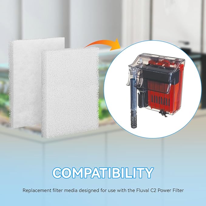 Magluv C2 Poly Foam Pad Fit for Fluval C2 Power Filter White Filter Foam Aquarium Filter Pad Media Replacement, 14008, 5-Pack (C2)