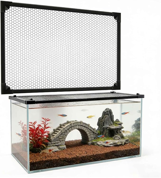 Fish Tank lid, DIY Magnetic Fish Tank lid Protective net Cut to Any Size Anti-Escape Net Prevents Fishes Jumping and Reptile Escapes(90x40CM/35.43x15.75in)