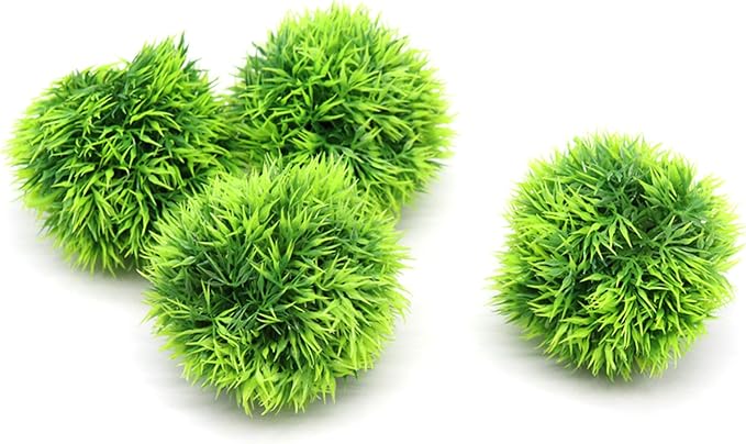 Besimple 4 Pack Aquarium Plastic Plants Grass Ball, Artificial Marimo Balls Green Water Plants Fish Tank Decorations