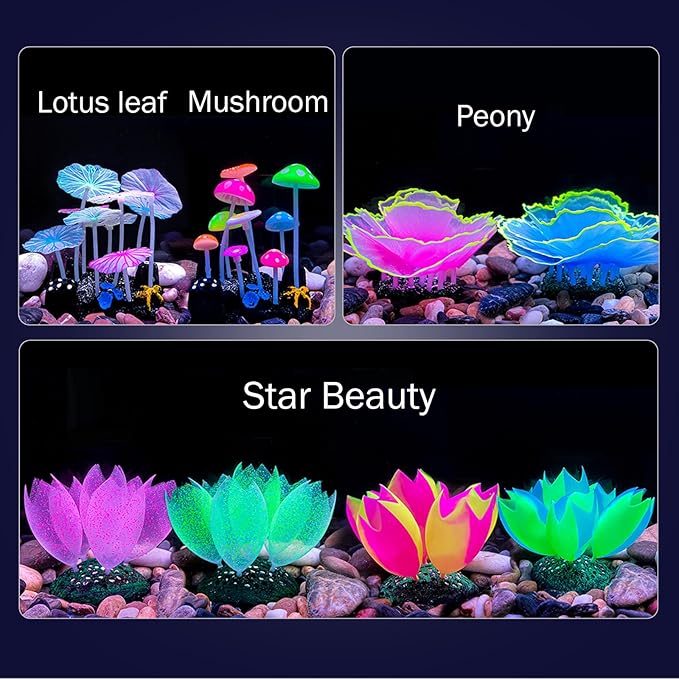 Dynamic Glow in the Dark Aquarium Decorations: Unleashing Visual Effects with Soft Silica Gel, Changing Lights, and Colorful Glowing Coral Ornaments for Enchanting Fish Tank Decor