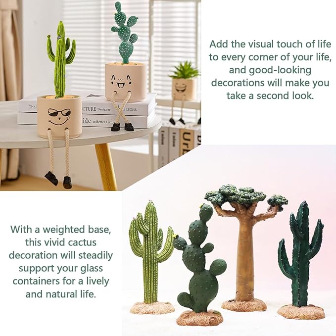 2Pcs Reptile Cactus Plants Terrarium Decoration Faux Reptile Terrarium Cactus Plant Landscape Decoration for Turtle Lizard