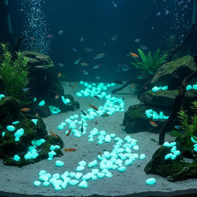Shiny Stone Glow in the Dark Gravel Stones Rocks, Aquarium Gravel, Glow Rocks Stones,Decorative Rocks for Fish Tank Aquarium Garden Planter Landscape Decoration,280g/10oz (8-15mm, Blue Green)
