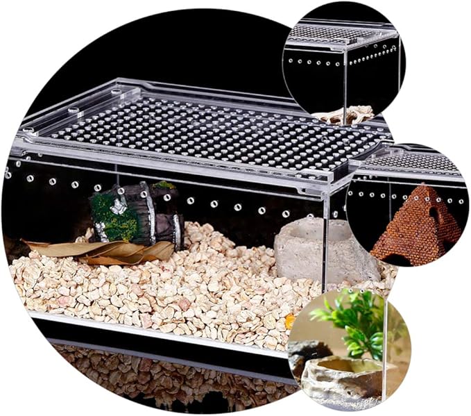 Aquarium Breeding Tank Transparent Reptile Feeding Box Clear Acrylic Terrarium Tank for Lizard Hermit Crabs Geckos Frogs Spider and Smaller Animal 30x20x15cm