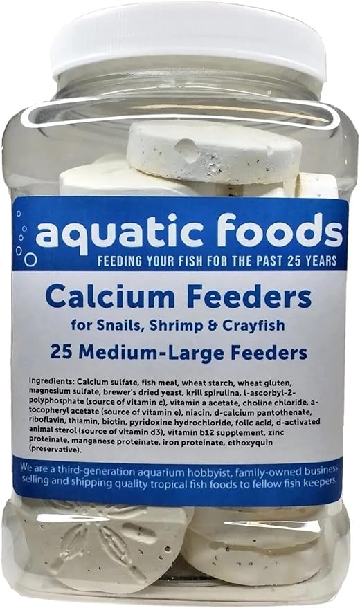 Calcium Feeder Disks for Shrimp, Snails, Crabs, Crayfish, Hermit Crabs and All Tropical Fish, 25 Count Jar of Medium-Large Feeder Disks
