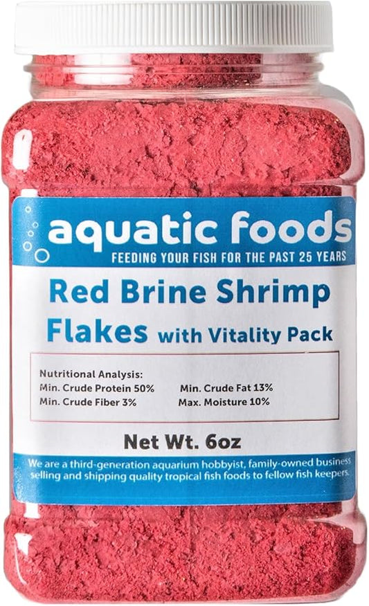 Red Brine Shrimp Color Enhancing Flakes with Vitamin Vitality Pack, Premium Zeigler Flakes…6oz Med Jar