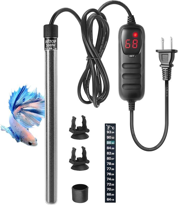 HITOP Compact Submersible Aquarium Heater -300W Digital Heater for Fish Tank/Turtle Tank, for Saltwater and Fresh Water with Temperature Controller