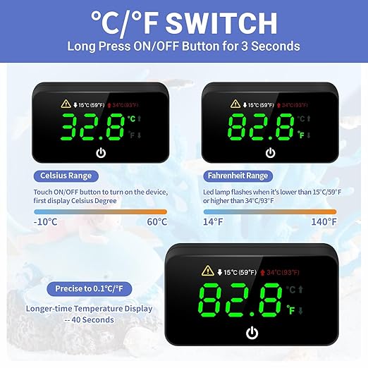 MoonOrange Digital Aquarium Thermometer, Stick-on Fish Tank Thermometer with LED Display, Wireless Aquarium Temperature Measurement with Battery-Change Tool and Extra Sticker.(Black*2)