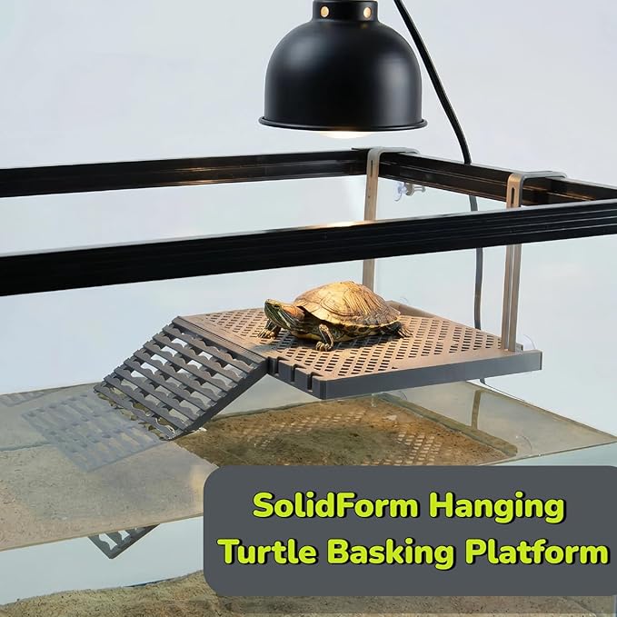 SolidForm Hanging Turtle Basking Platform with Built-in Food Tray, Zero Zip-Tied, Non-Slip Ramp Terrace, Resting Turtles Dock, for 20–75 Gallon Aquariums Frog Turtle Turtle Tank Accessories