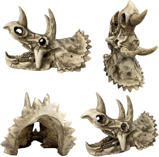 kathson Large Resin Dinosaur Triceratops Skull Décor Aquarium Decoration Reptiles Hideout Fish Tank Ornament Home Landscape Decor