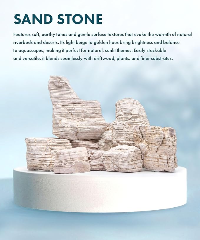 SubstrateSource Natural Aquarium Stones - Yellowish-Cream Layered Aquascaping Rocks for Canyon and River-Style Layouts, Freshwater Decor for Betta Fish Tank, Shrimp & Reptile Enclosure - Sand, 30 LB
