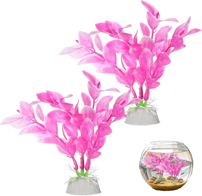 Abeillo Silk Aquarium Plants for Betta Fish Tank, 2Pcs 10cm Small Aquarium Plants Decorations Plastic Artificial Plant Aquatic Water Grass Decoration