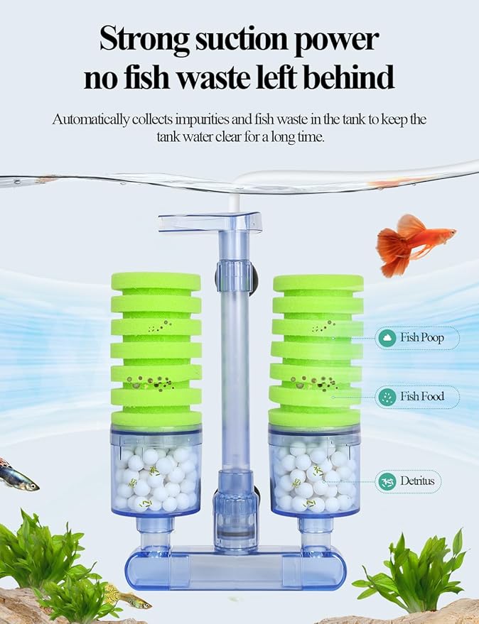 UPETTOOLS Aquarium Biochemical Sponge Filter（M）, Ultra Quite Aquarium Air Pump Double Head Bio Sponge Fish Tank Foam Filter,15-50 Gallon