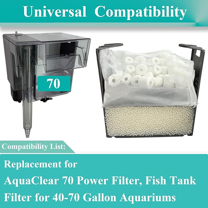 AquaClear 2 Set Three-Stage Filters Media Maintenance Kit Replacement for 70 Power Filter, Fish Tank Filter for 40-to-70 Gallon Aquariums
