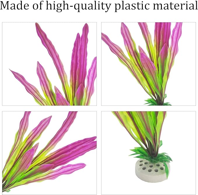2PCS 11 Inches Tall Purple Green Seaweed Grass Artificial Aquarium Plants, Plastic Fish Tank Decorations for Freshwater and Saltwater Tanks