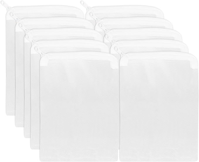 Segarty Aquarium Media Bags, 10PCS 7.7x5.9in Nylon Mesh Aquarium Filter, Media Bags with Plastic Zipper, Fish Tank Net Bags for Pellet Carbon, Bio Balls, Ceramic Rings, Ammonia Remover, White