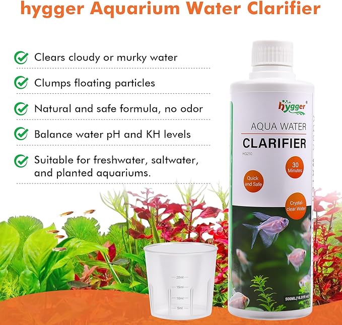 hygger Aquarium Water Clarifier, Water Clarifier for Fish Tank, Clears Cloudy Water for Freshwater and Saltwater Tanks, 1000 ML