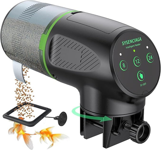 Automatic Fish Feeder for Aquarium - 200ml 360 Degree Rotation, Food Dispenser with Timer, Digital Smart Feeder | Programmable Vacation Feeding for Pond Betta Vacation Feeding Guppy Holiday