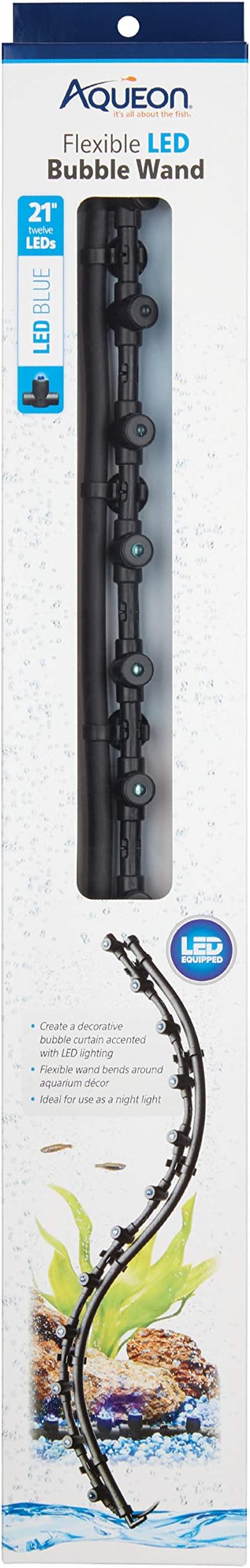 Aqueon Fish Tank Aquarium Flexible LED Accent Light and Bubble Wand, Blue, 21 Inch