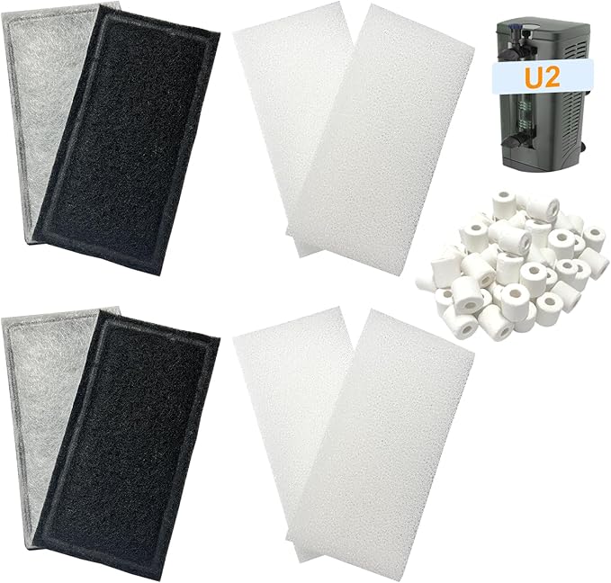 9 Pack Aquarium Filter Media Kit Compatible with Fluval U2 Underwater Filter, Freshwater and Saltwater Aquarium Filter, Includes 4 Foam Pads, 4 Poly Carbon Cartridges and 1 Ceramic Ring