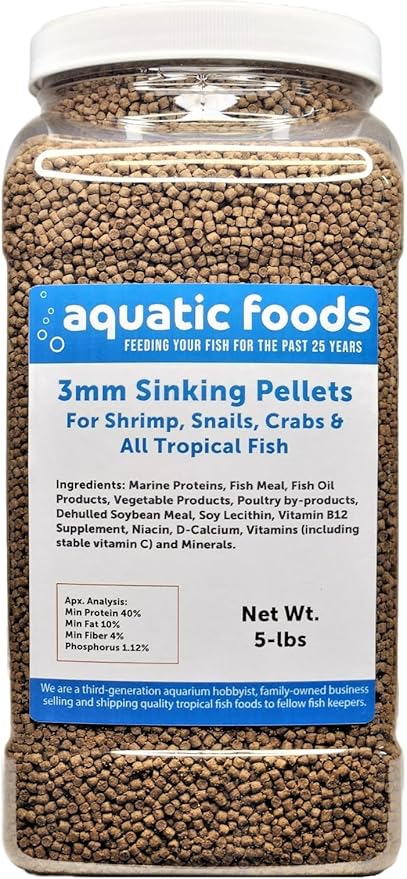 40% Protein 3mm Sinking Pellets for Axolotl, Shrimp, Snails, Crabs, Catfish, Plecos for All Tropical Fish by Zeigler…5-lb Lg Jar