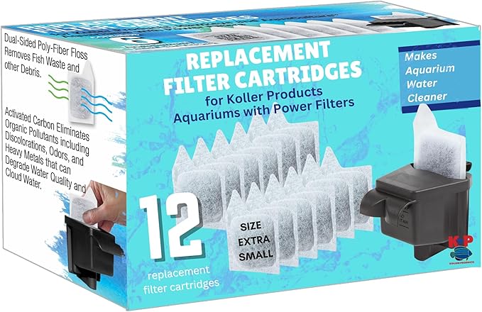 12-Pack XS Filter Cartridges for Aquarium, Replacement Cartridge for Koller Products Fish Tanks